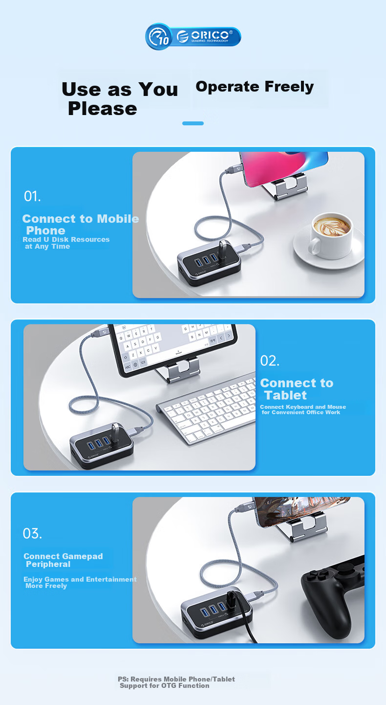 ORICO USB3.2 Hub Gen2 Expansion Dock, 10Gbps Converter Hub Extension Cable, Suitable for Apple MacBook Laptops M37A-10 8