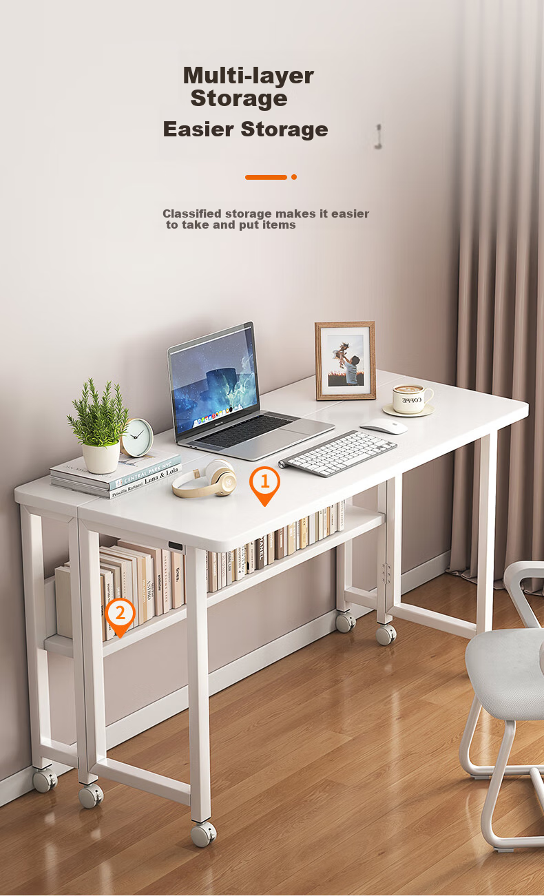 Jingzhihongwei Folding Computer Desk, Bedroom Home Desktop, Student Writing Desk, Simple Modern Writing Table, Mobile Work Office Desk 3
