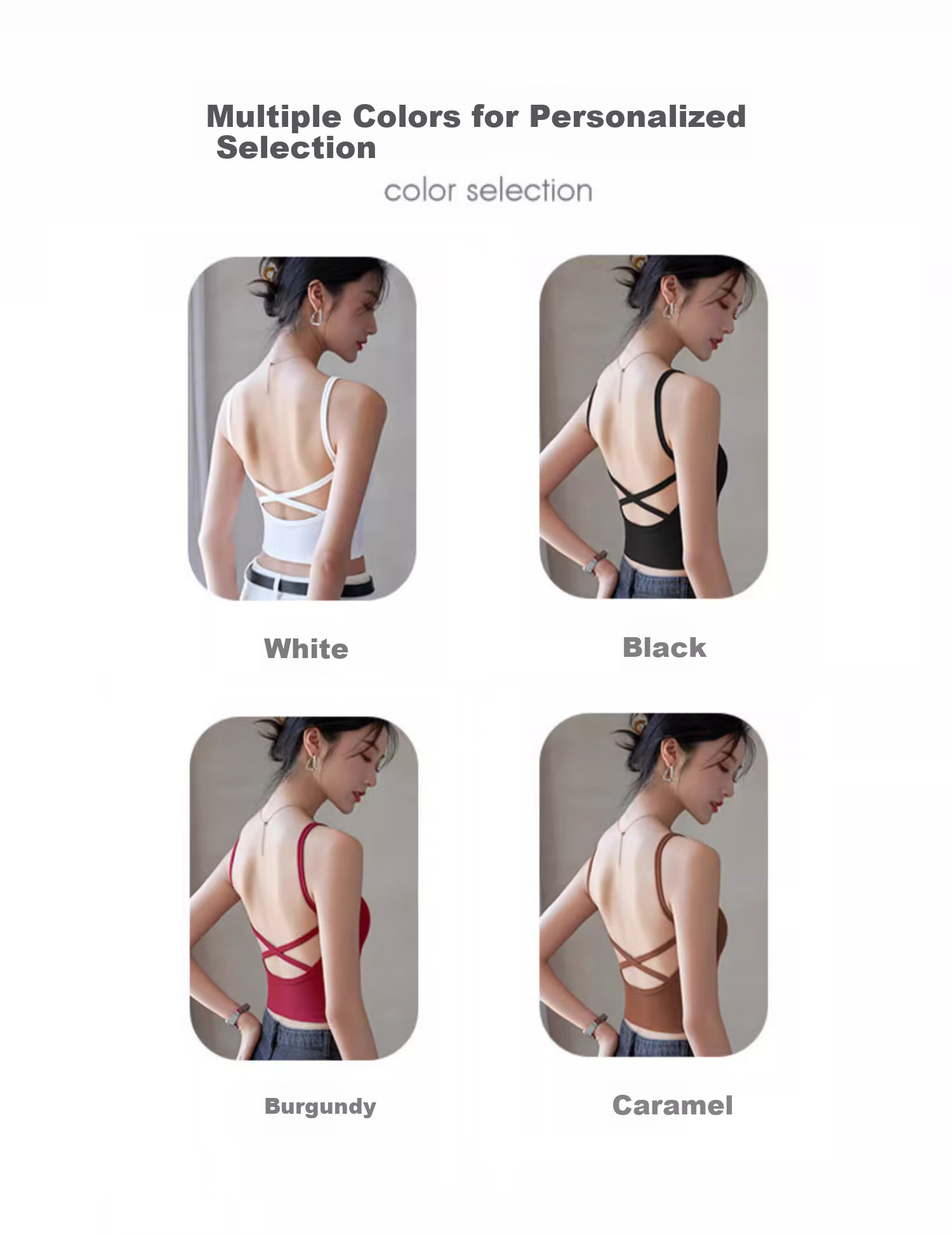 NOME Back Cross Small Camisole Tank Top for Women, High Elasticity Slim-Fit Camisole Bra One-Piece Fixed Cup Inner Wear, White, M 9
