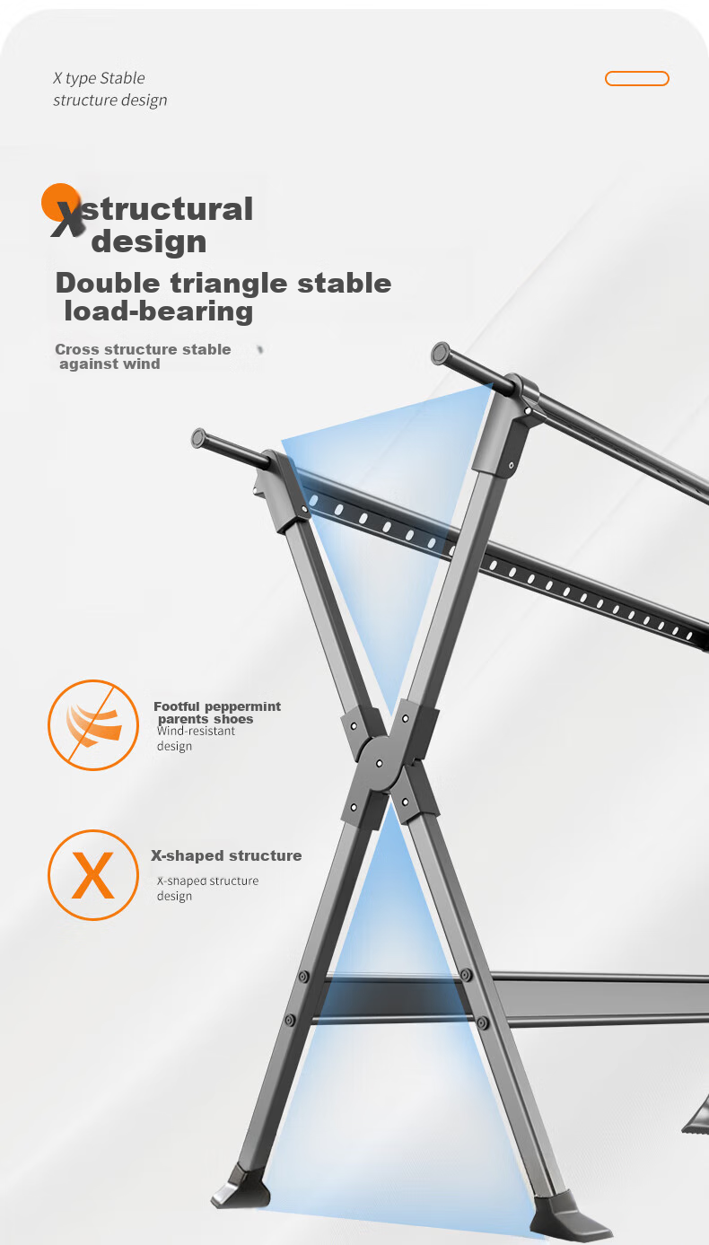 Quanpinwu Clothes Drying Rack, Floor-Standing Drying Pole, Extendable And Foldable, No Installation Required, Bedroom Coat Rack, Balcony Clothes Drying Stand 2
