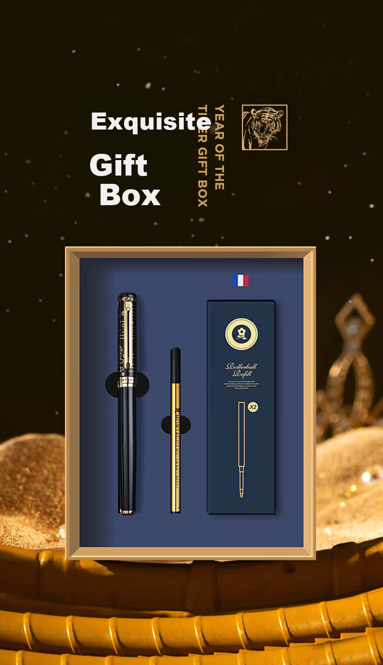 MONTAGUT [Mid-Autumn Festival Gift] Signature Pen for Men And Women, Black High-End Business Ballpoint Pen, Tiger Embossed Series Hong Li Ya 0.5mm 1