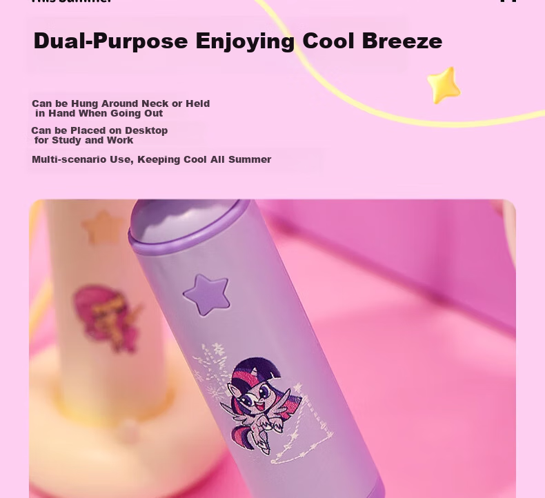 Ouliwen Small Fan, Desktop And Bed Handheld, USB Rechargeable, Low Noise, Three-Speed with Base, Portable Mini High-Power Fan for Office And Dormitory, My Little Pony Purple 4
