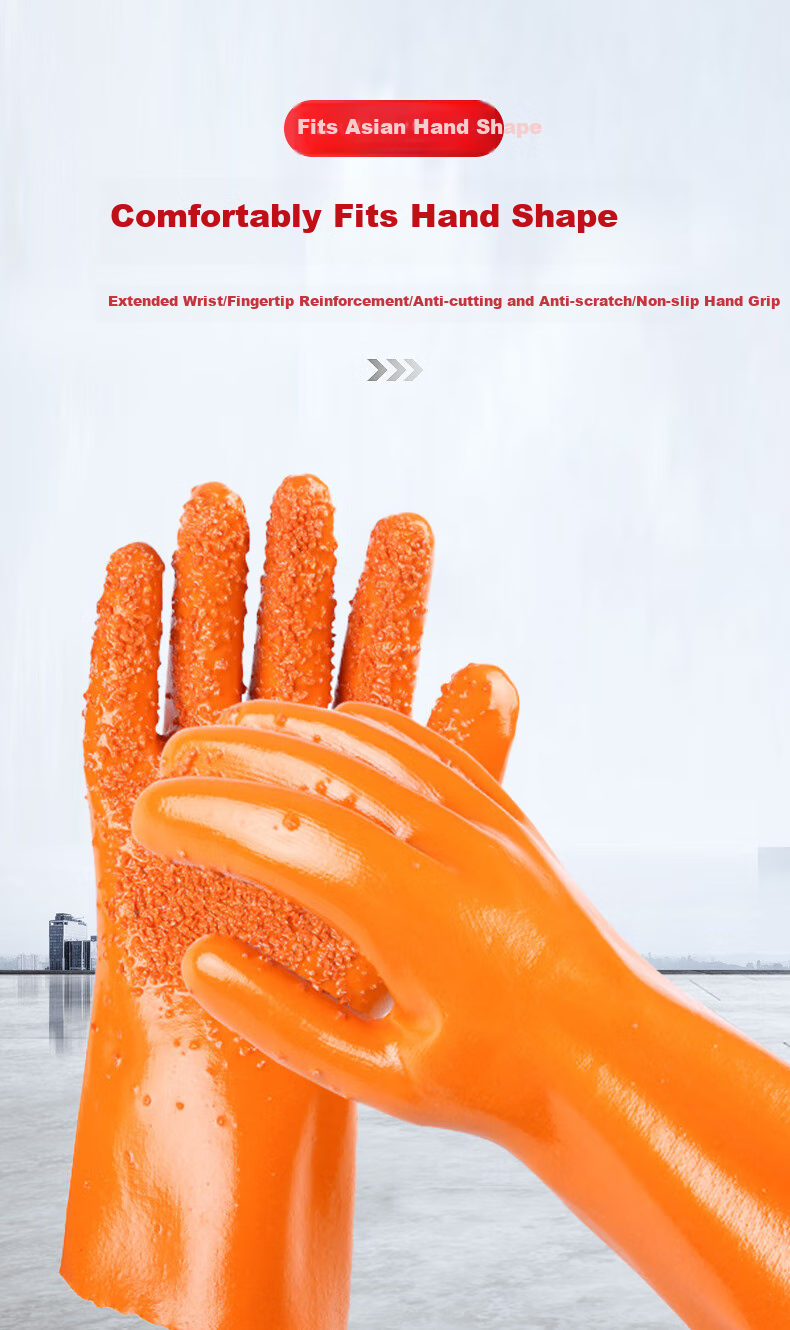 Caiyile Acid And Alkali Resistant Latex Work Gloves, PVC Non-Slip Oil-Resistant, 618 Granules, Anti-Slip, 5 Pairs, 02558 5