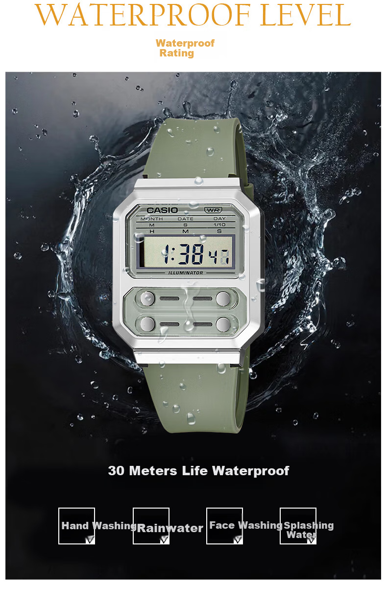 CASIO Watch, Unisex Digital Display Classic Square Electronic Couple Watch, A100WE-7B 5
