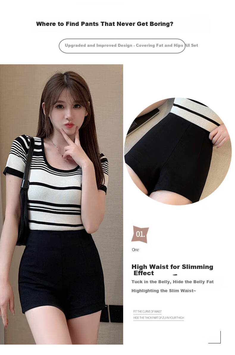 LangSha Women's Suit Shorts, 2025 Autumn Thin Style, Slim Fit, Black, Korean Version, Versatile, High-Waisted, Elastic Leggings, Hot Pants 6