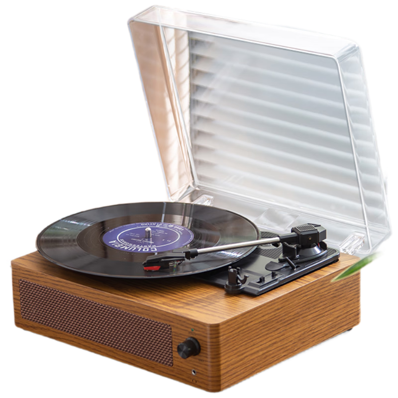 YEARS STAY Vinyl Player Retro Turntable Integrated Old-Style Bluetooth Speaker Wooden Portable Multifunctional Birthday Gift High-End Phonograph Living Room Audio System HY-T06A Brown Wood Grai
