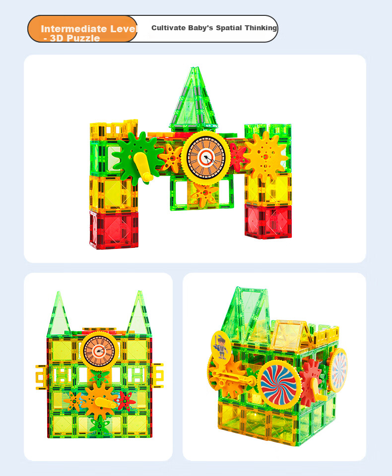 MAGPLAYER Colorful Window Magnetic Tiles, Children's Magnetic Toy Building Blocks with Wheels, Birthday Gift for Boys Aged 3-6, 288 Pieces 8
