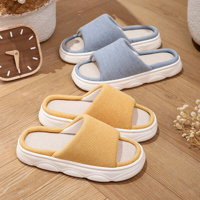 XGGC Linen Slippers for Men Summer Non-Slip Anti-Sweat Indoor Home Quiet All-Season Cotton Linen Slippers for Women Red Size 38-39
