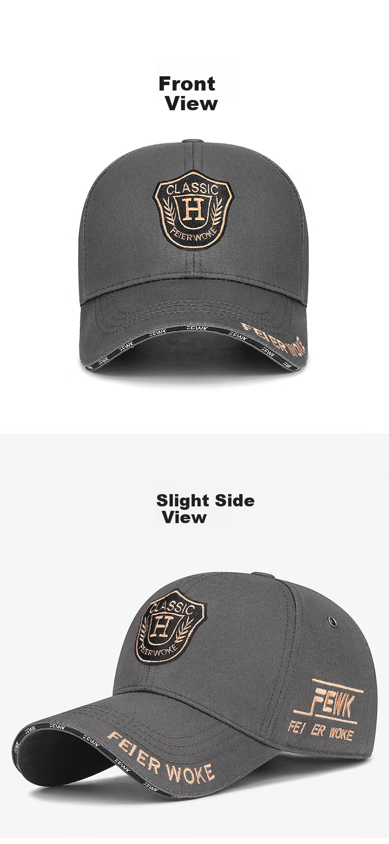 Jiancai Large Brim Hat for Men, Trendy Baseball Cap with Embroidery, Korean-Style Curved Brim, Face-Slimming Duck Tongue Cap for Couples, Unisex Hat 8