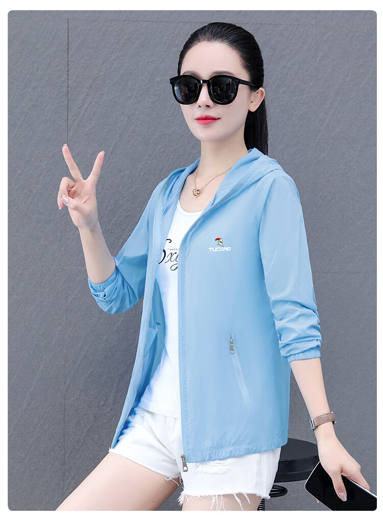 Woodpecker Women's Ice Silk Sun Protection Jacket Summer Hooded Breathable UV Protection Outdoor Sunscreen Coat Blue L 20