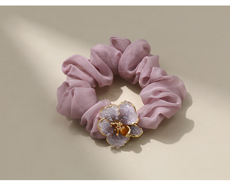 CHIMERA Purple Rhinestone Flower Hair Tie, Silk Ribbon Fairy Hair Band, Ponytail Hair Elastic, Mid-Autumn Festival Gift for Wome 6