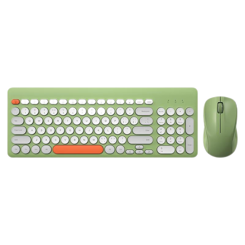 B.O.W Hangshi MK221 Wireless Keyboard And Mouse Set, Mixed Color Retro Chocolate Wireless Keyboard And Mouse 95 Keys, Laptop And Desktop Universal Keyboard And Mouse Set, Orange-Gray Gree
