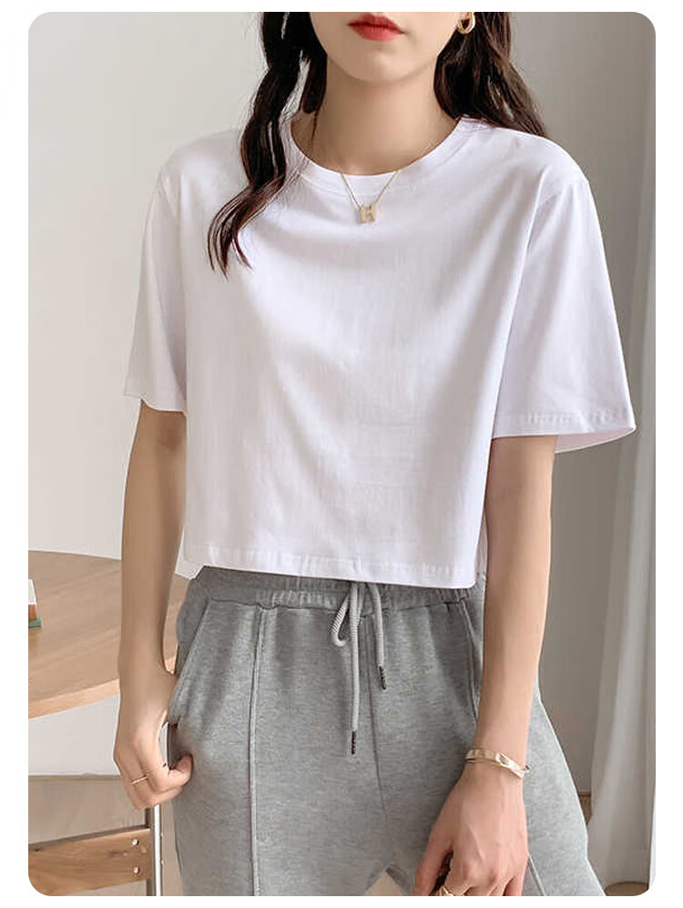 Urban Beauty Pure Cotton Short Sleeve T-Shirt Women Summer Loose Fashion Versatile Base Shirt Round Neck Slim Half Sleeve Top Black 3XL 10