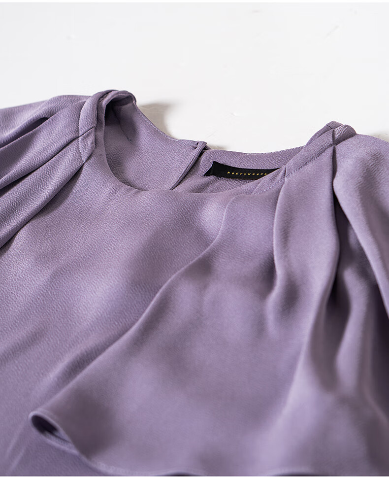 ROEYSHOUSE Women's Intellectual Commuter Cape Sleeve Shirt Summer Elegant Versatile Short Sleeve Top 10888 Purple M 15