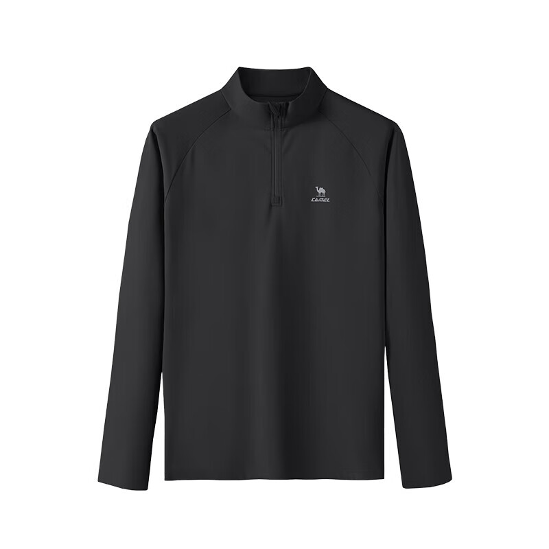 CAMEL Long-Sleeve Quick-Dry T-Shirt for Men, Running Fitness Stand-Up Collar Sports Top J15CA9L3003 Phantom Black XXL