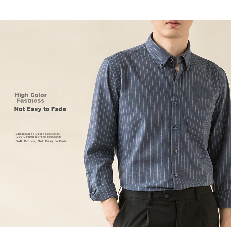 BLACKMONDAY Premium Pure Cotton Brushed Striped Long-Sleeve Shirt for Men, All-Cotton Wrinkle-Resistant No-Iron Business Casual Dress Shirt 6