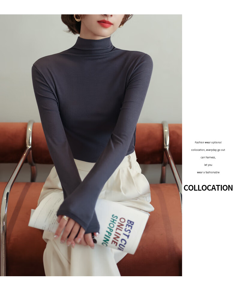 LangSha Modal Base Layer Women's Autumn New Half Turtleneck Top Elastic Slim Fit Long Sleeve T-Shirt 20