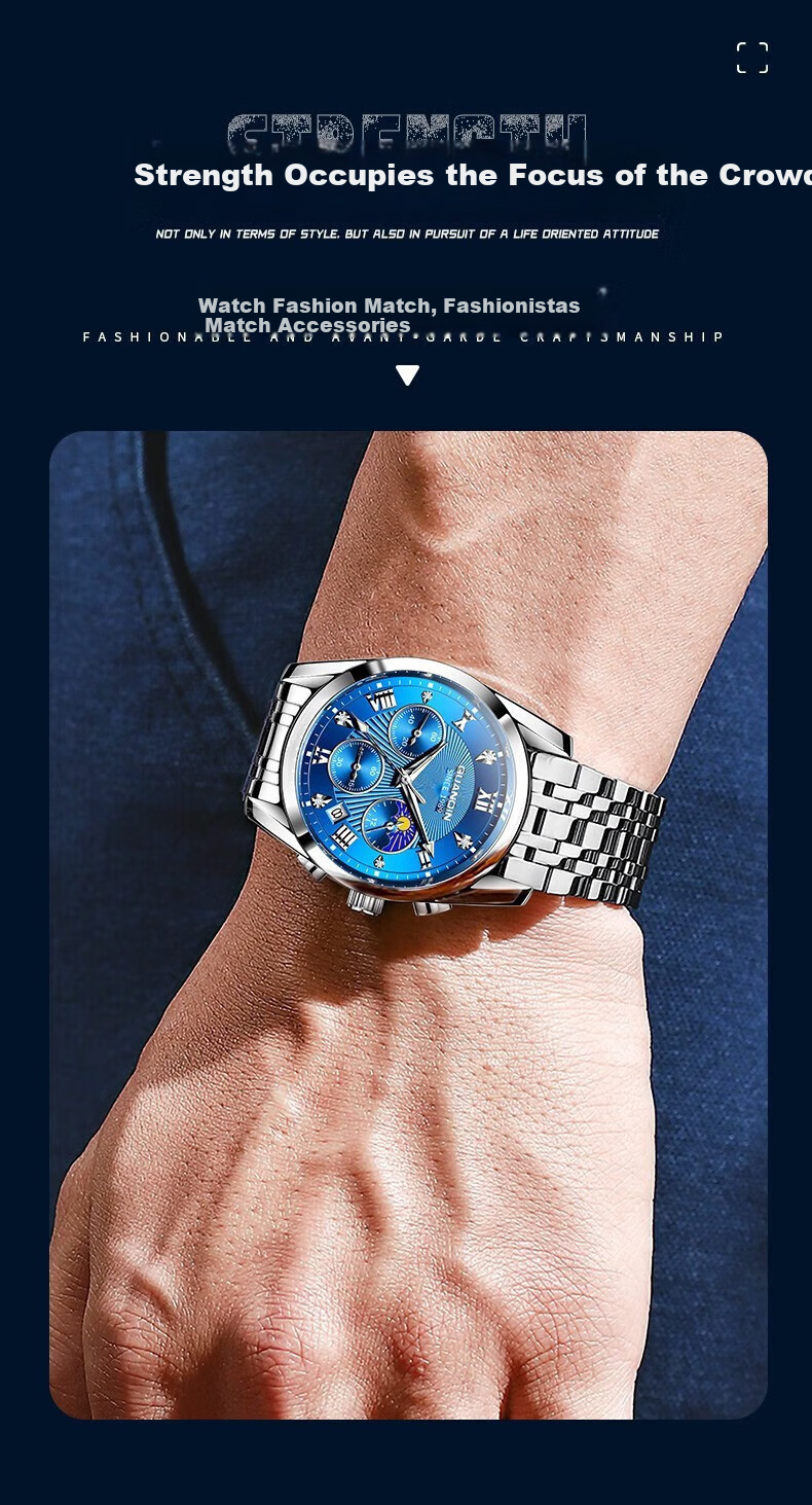 GUANQIN Men's Mechanical-Style Fashion Wristwatch, Swiss Quality Men's Watch, Waterproof Fully Automatic Multifunctional Brand National Watch 8