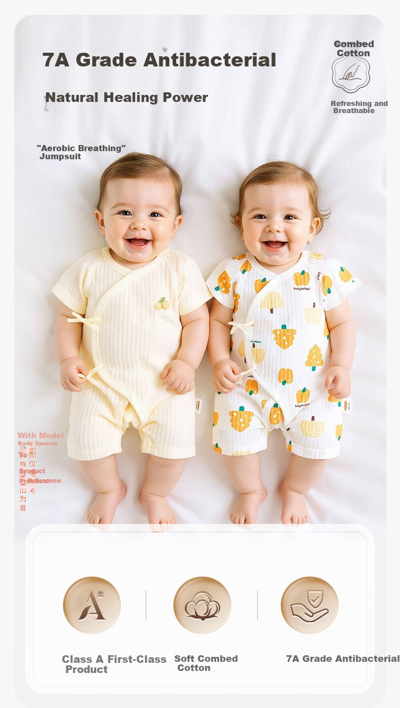 Babyprints Newborn Onesie 2-Pack, Baby Pure Cotton Class A Romper, Summer Thin Belly-Protecting Baby Bodysuit, Green, Size 52 1