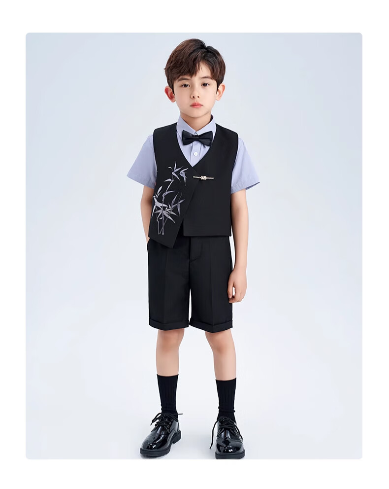 ROMON Boys' Suit Set Graduation Performance Host New Chinese Style Children's Formal Wear Black 140 22