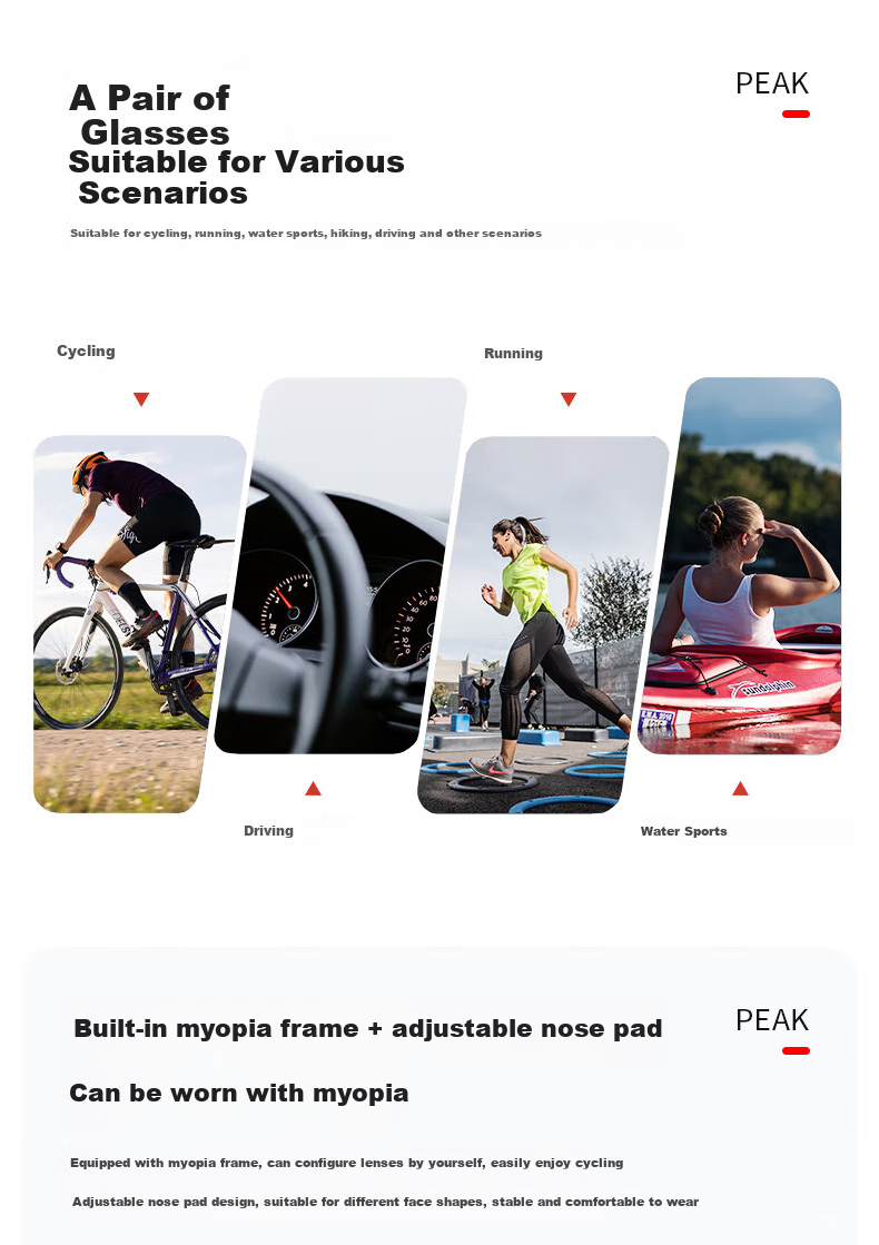 Pike Cycling Glasses for Men And Women, Nearsighted Outdoor Sports Running Sunglasses, Bicycle Windproof Sand-Proof Day And Night Dual-Use Goggles 6
