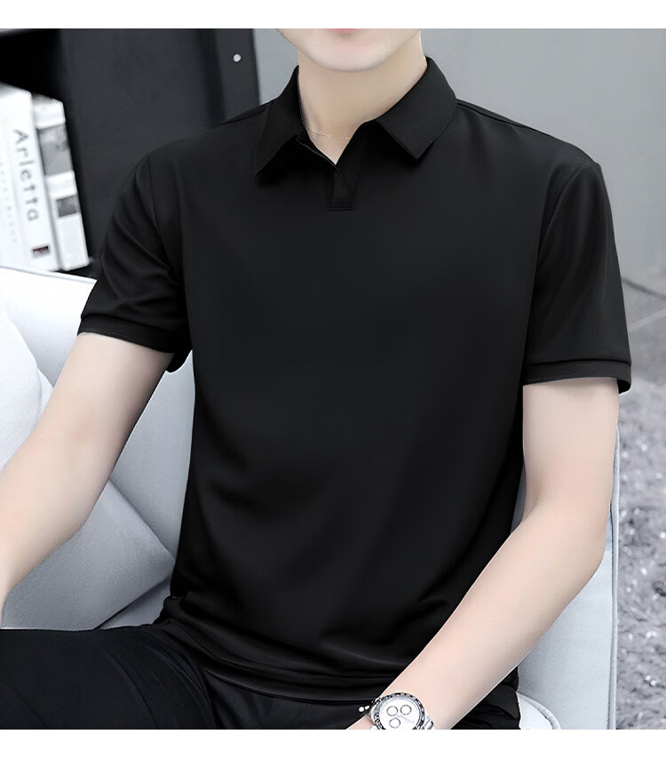TUCANO Short-Sleeve T-Shirt for Men, Summer Cool-Feeling Collared Versatile Polo Undershirt, Business Casual Top Menswear, Black L 11
