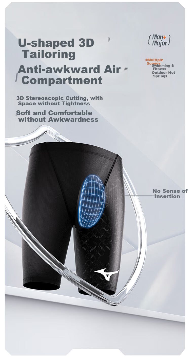 MIZUNO Men's Professional Quick-Dry Long Five-Point Swim Trunks, Anti-Embarrassment, Plus Size, Hot Spring Swimwear BC104 Black M 4