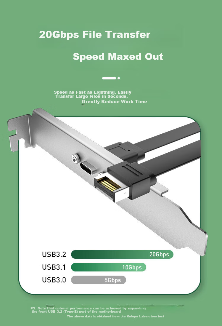 KELEPU Type-E Male to Type-C Female Extension Cable USB3.2 Motherboard Expansion Case Rear Panel Cable with Full Height Bracket, 50 Cm 3