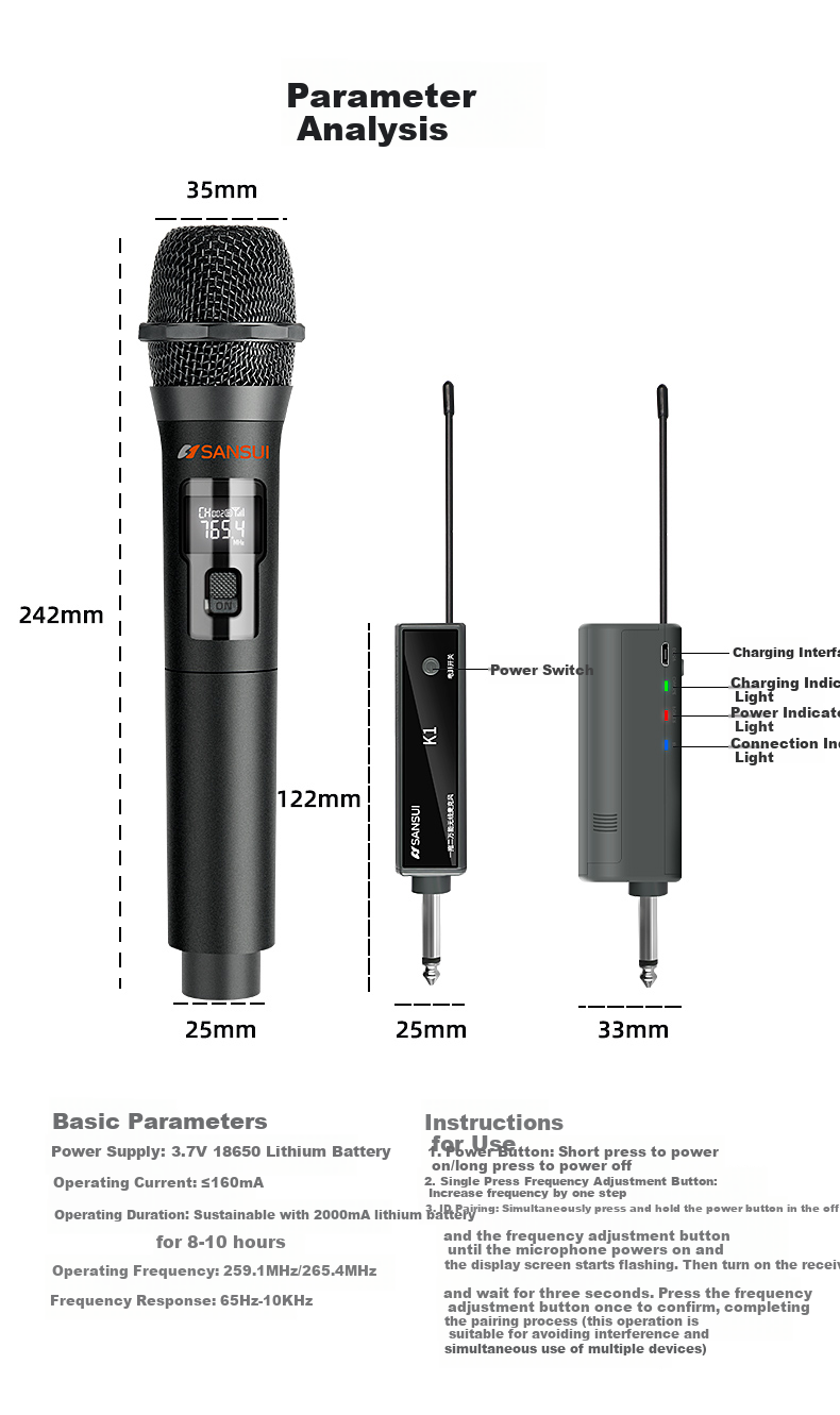 SANSUI KM3 Wireless Microphone, Professional U-Band One-To Wireless Microphones, KTV Sound System, Handheld Microphone for Stage Performance, Karaoke, Wedding Ceremonies 11