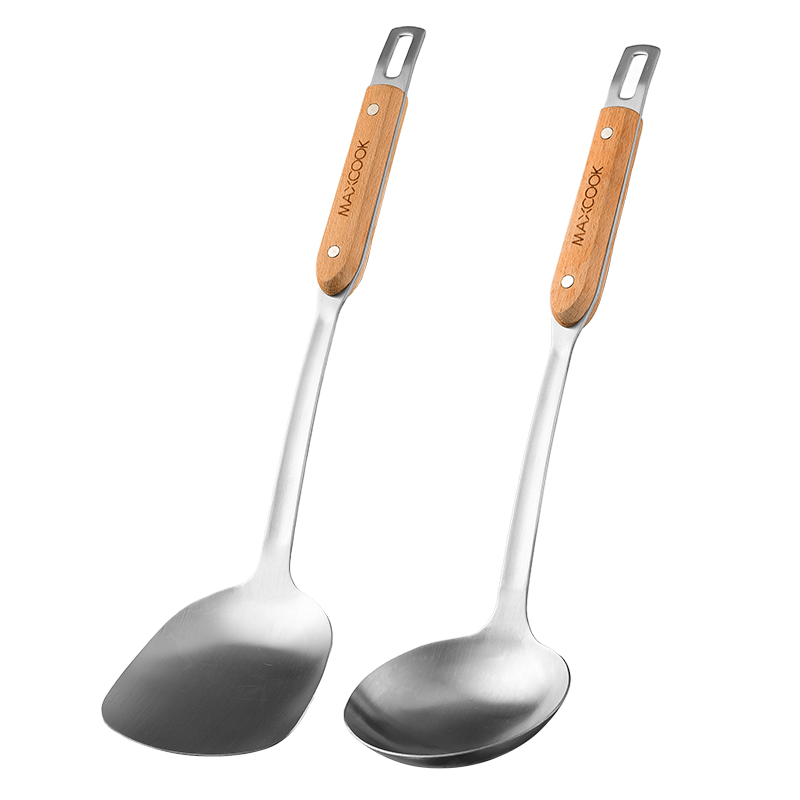 MAXCOOK Soup Ladle and Spatula Set 2-Piece Thickened 304 Stainless Steel Stir Fry Spatula and Large Soup Ladle MCCU0371