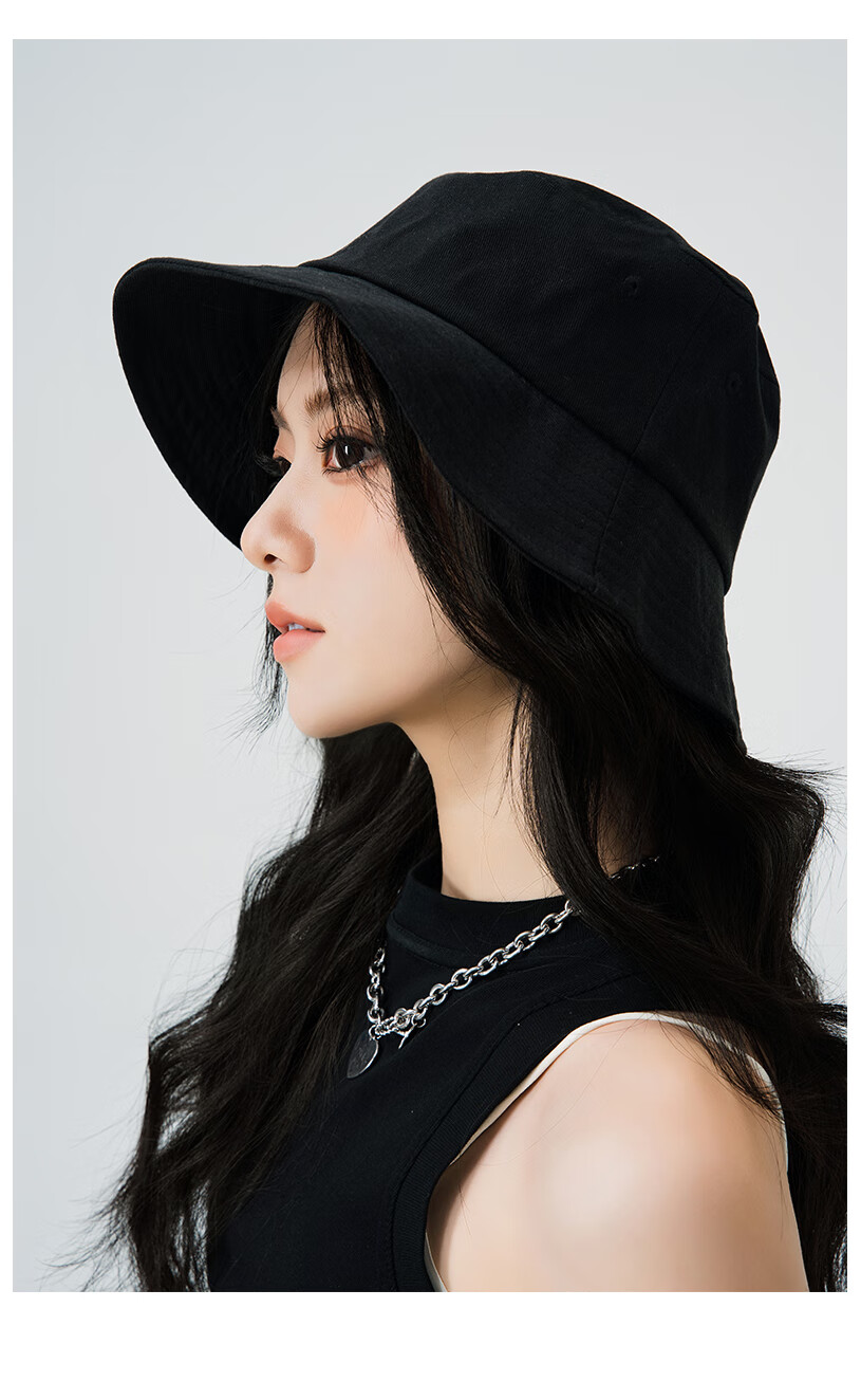 MMOPTOP Japanese Style Oversized Bucket Hat for Women, Black Sun Protection Fisherman Hat, Men's Face-Slimming Sunshade Cap 5
