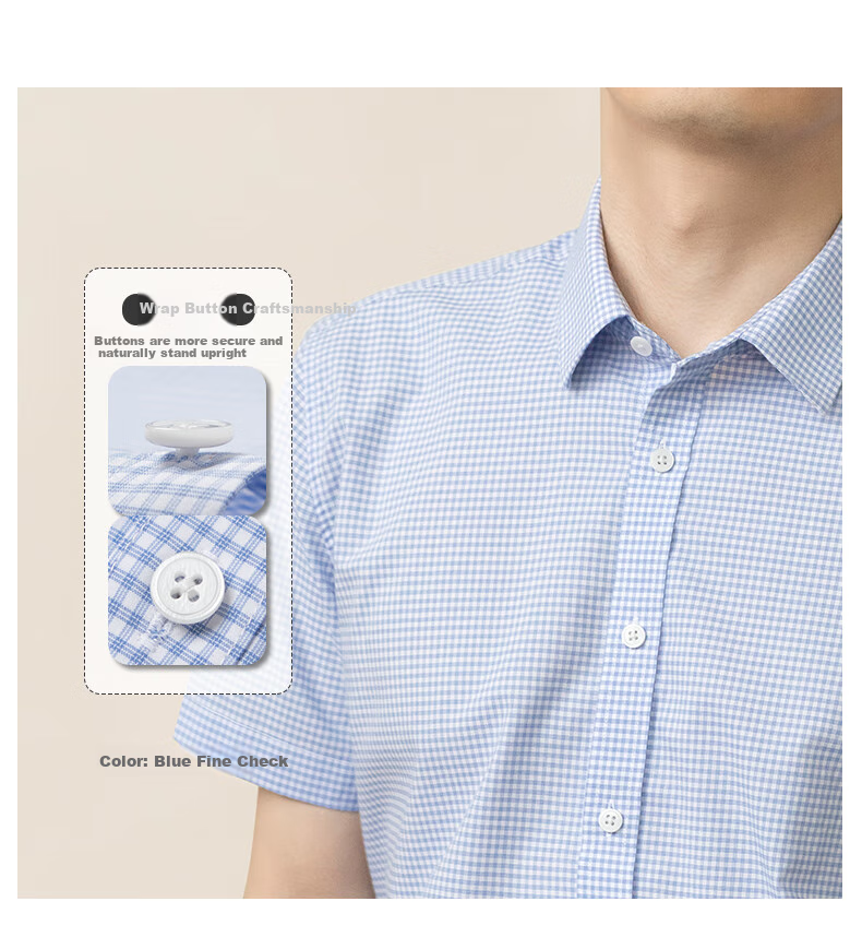 BLACKMONDAY Pure Cotton Plaid Shirt for Men, Short-Sleeved Thin Style, All-Cotton Liquid Ammonia Wrinkle-Resistant No-Iron Formal Business Casual Shirt 11