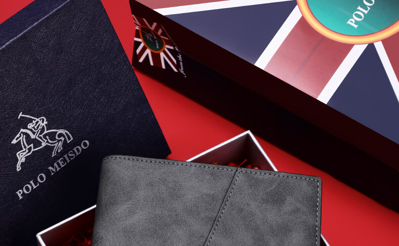 POLOMEISDO Men's Wallet, Short Stylish Leather Purse Gift Box, Self-Operated Birthday Gift for Boyfriend, Husband, Father, Practical 11