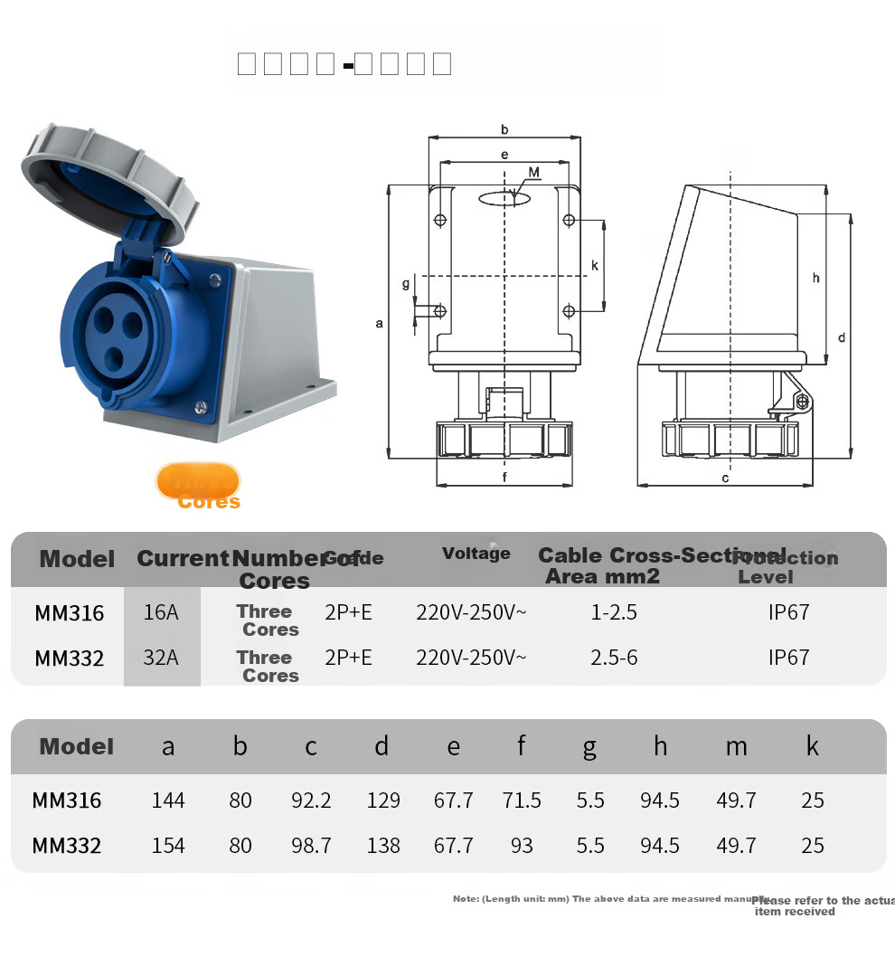 MAXCENT Industrial Plug Connector, 32A Three-Phase Power, 3-Pin IP67 Waterproof, for Computer Room PDU Power Cable, Special Aviation Socket Coupler, Male Connector MPC332 12