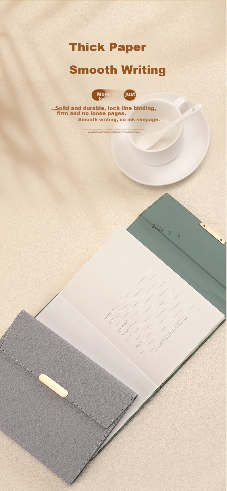 Zhongjianwenju A5 Notebook with Three-Fold Clasp, Business Office Quality Leather Cover, Meeting Journal Diary, Customizable Office Stationery, A5 Brown 61-25 Simple 2