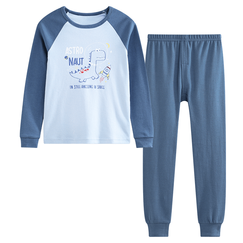 Hodo Children's Pure Cotton Underwear Set, Boys And Girls Autumn Clothes And Pants, Pajamas, Cotton Sweater Set M1241 Light Blue 120