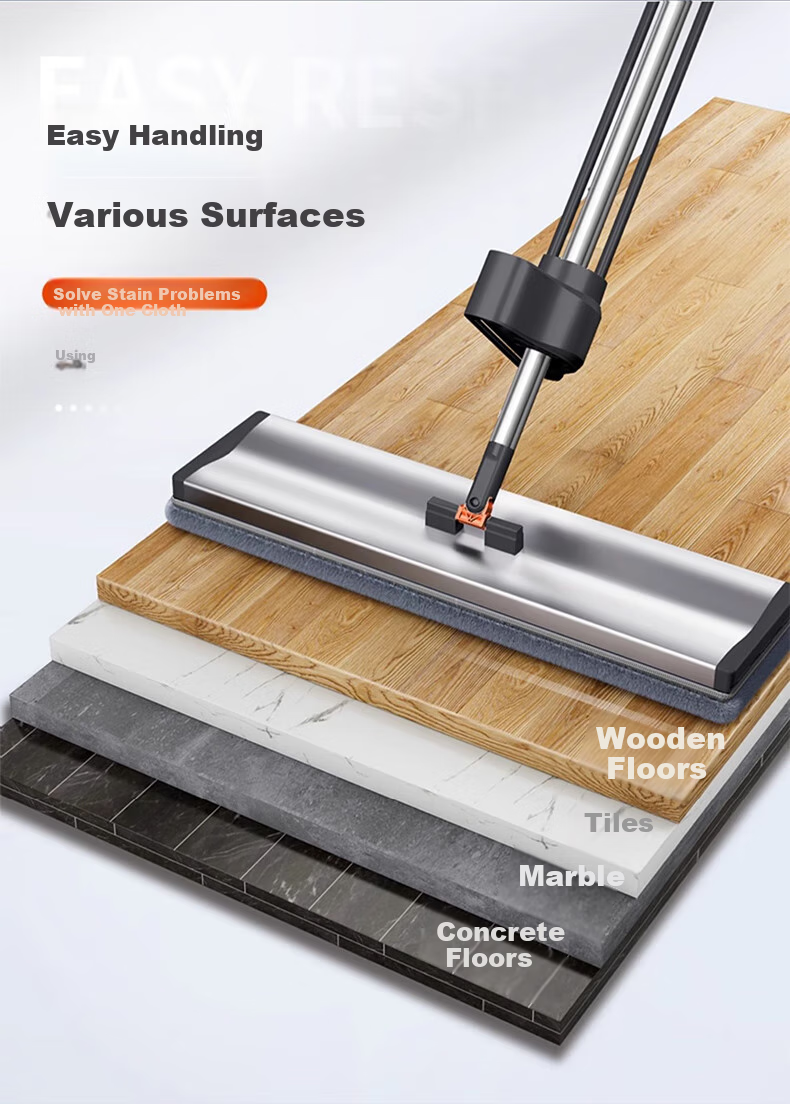 Jiabangshou Flat Mop, 40cm Wide, 5 Thickened Mop Heads, 135cm Long Handle, Aluminum Alloy Surface, No-Hand Floor Cleaning Tool 11