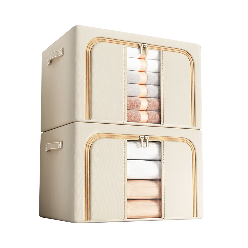 Dengbi Fabric Storage Box Clothes Quilt Organizer Toy Clothing Storage Container Bin, Beige 100L Single Pack