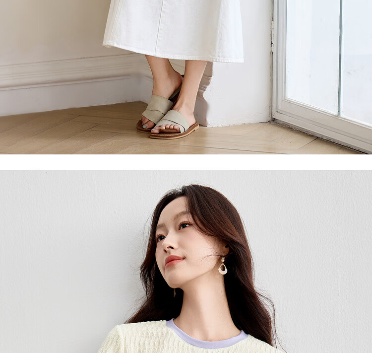 Sentubila Round Neck Short Sleeve Regular Shoulder T-Shirt for Women, Summer Contrasting Color Spliced Knit Top, Elegant Versatile High-End Blouse 17