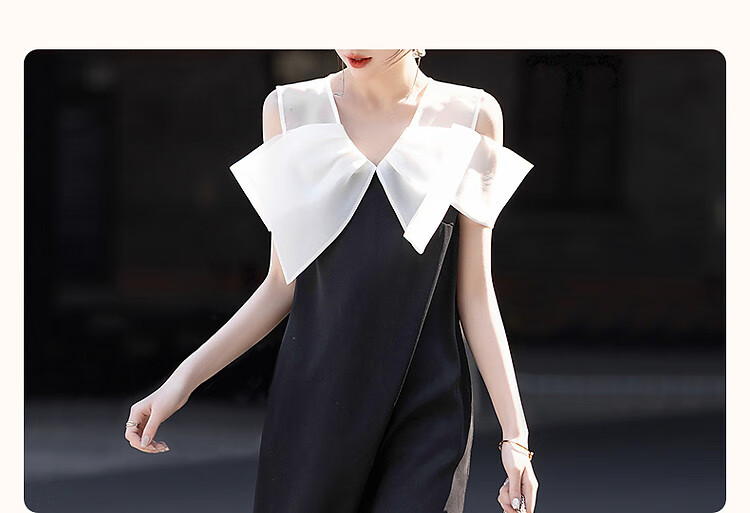 Dme [Xian Gan Shang Fen] Summer Princess Bow Tie See-Through Spliced V-Neck Draping 80D Linen Women's Dress 2
