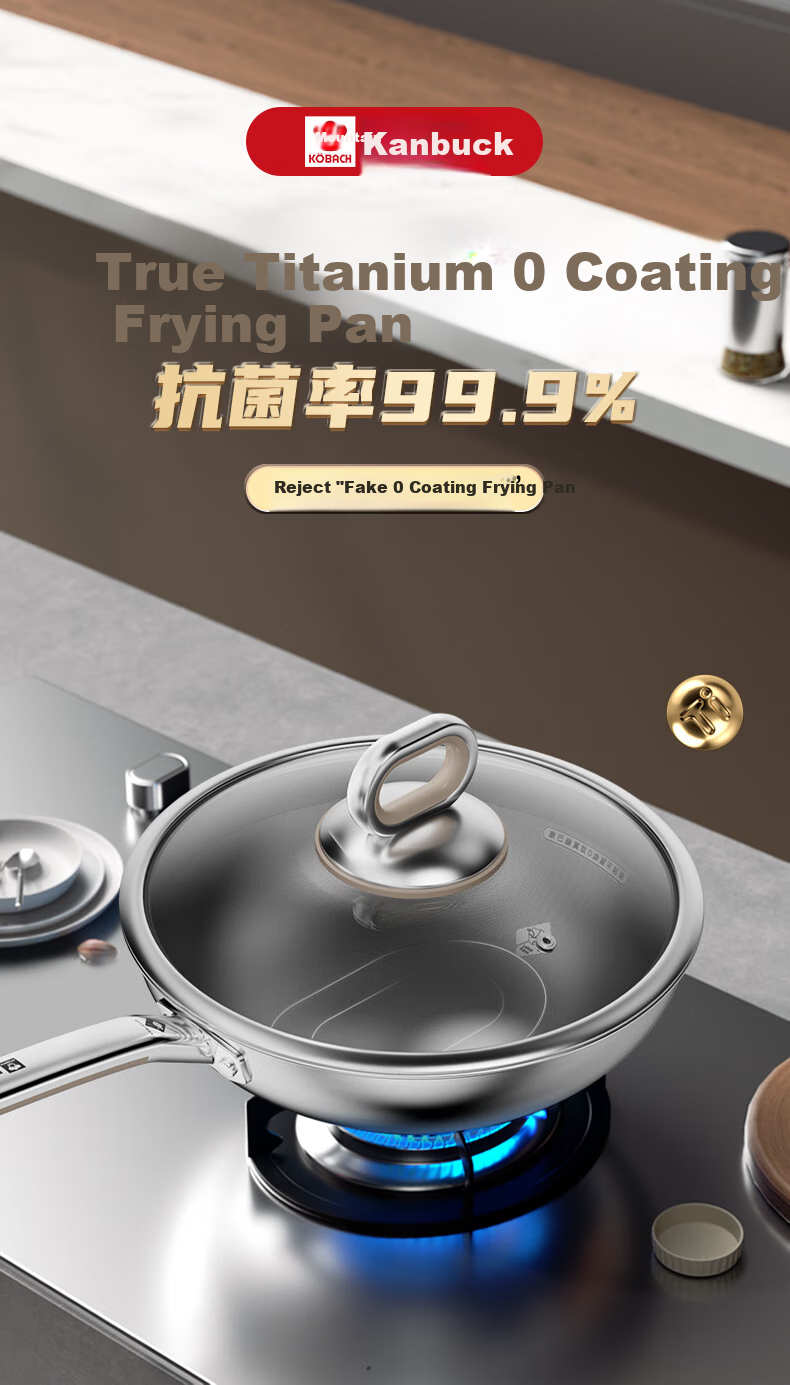 KOBACH Non-Coated Wok, True Titanium Zero Coating PRO Version, Antibacterial Stir-Fry Pan, 32cm, Dishwasher Safe 4