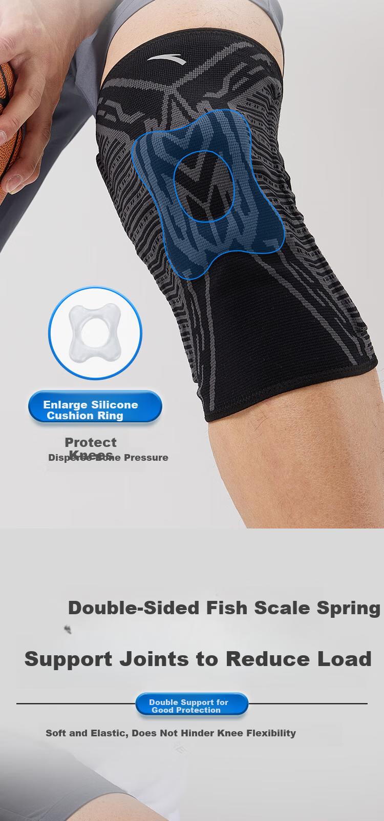 ANTA Sports Knee Brace for Basketball, Running, Badminton, Lightweight Breathable Meniscus Ligament Protective Gear, Gray, Size M, Single Pack 5