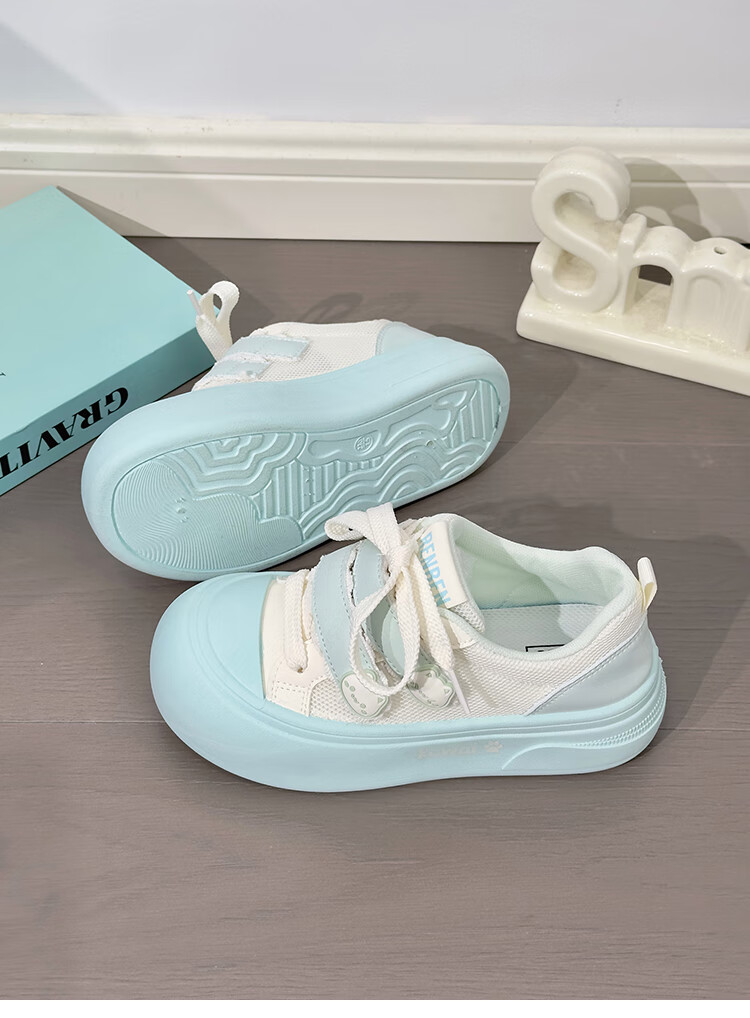 RENBEN Cute Velcro White Sneakers for Women, Popular Chunky Shoes, Versatile Canvas Shoes, White (Leather Surface), Size 40 18