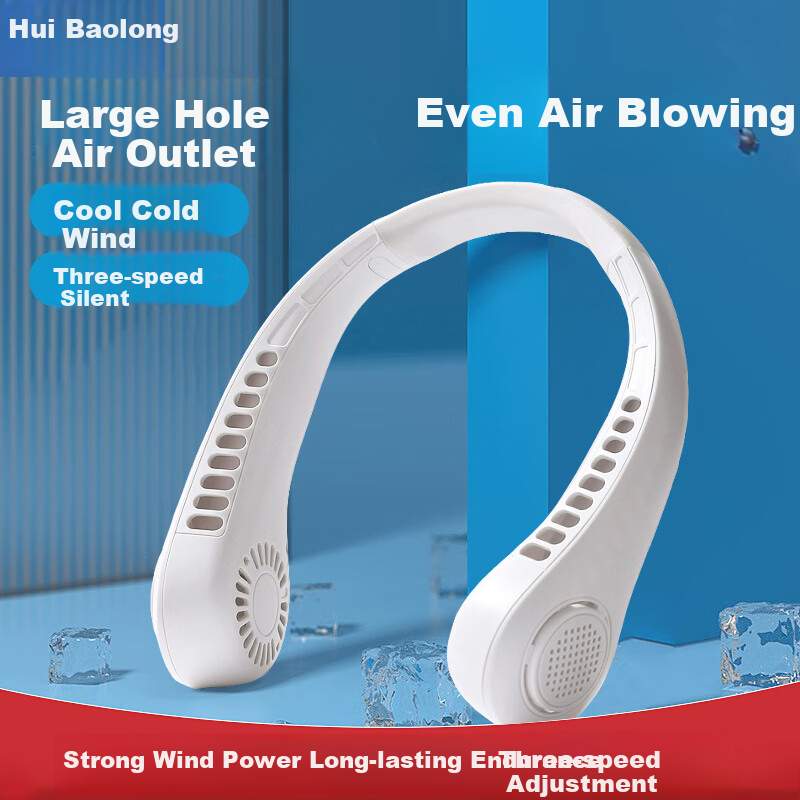 HBOALG Neck-Hanging Fan, Cool Whole-Body USB Fan, Portable Mini USB Rechargeable Fan, Lazy Neck-Hanging Fan for Office, Student Dormitory, Outdoor Use, White