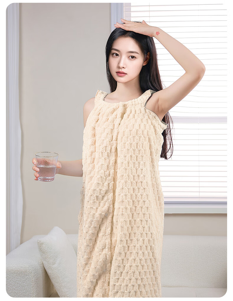 Grace 7A Antibacterial Women's Bath Skirt Wearable Quick-Dry Large Towel Cream Yellow 9