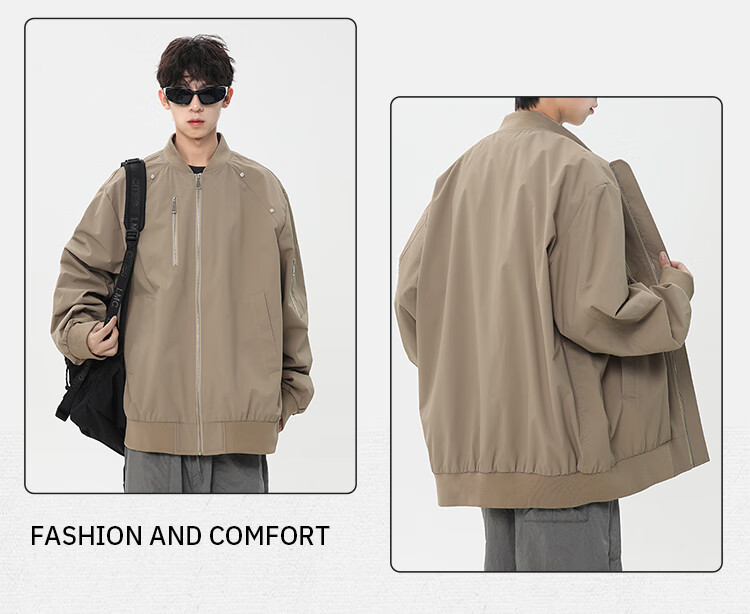 Homlean Men's Casual Jacket Autumn Versatile Loose Fit Long Sleeve Coat Simple Workwear HF58 Phantom Black L 9