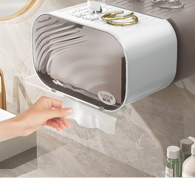 Baoshi Wall-Mounted Toilet Paper Holder No-Drill Tissue Box Facial Towel Storage Rack White 10