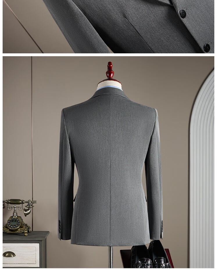 ROMON Men's Business Suit Set [Blazer + Vest + Trousers] Dark Gray 2XL 24