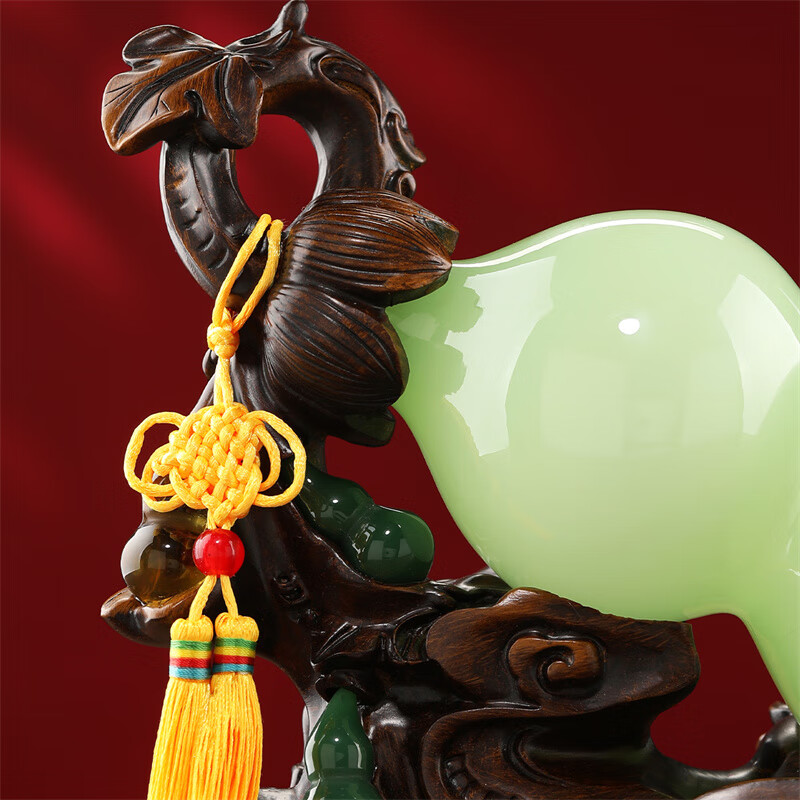 Heshengtang Premium Glass Jade Gourd Ornament Craft Gift for Opening, Housewarming, Office, Living Room, Entryway Decoration