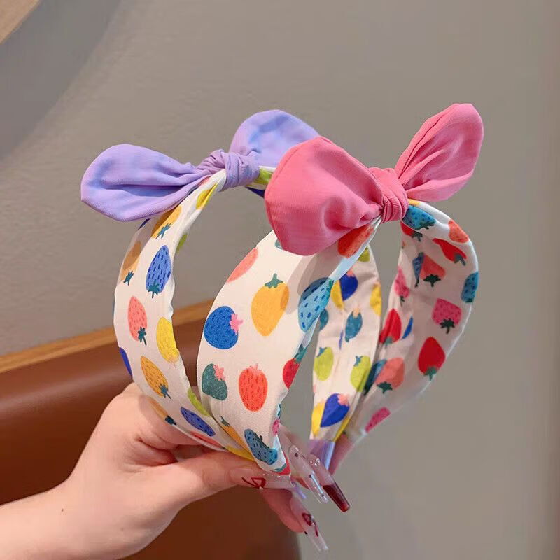 BQI Kids Hair Accessories Headband Cute Strawberry Fabric Ear Headband Girls Non-Slip Hairband Comfortable 2
